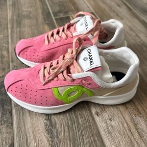 Chanel Women's Pink and Green Sneakers NWT